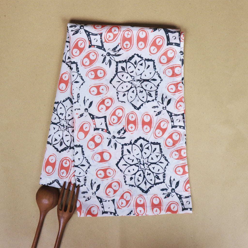 Batik Tea Towel Hand Dyed, Autumn Coral, Hand Dyed, 100% Cotton - Che Cose Belle