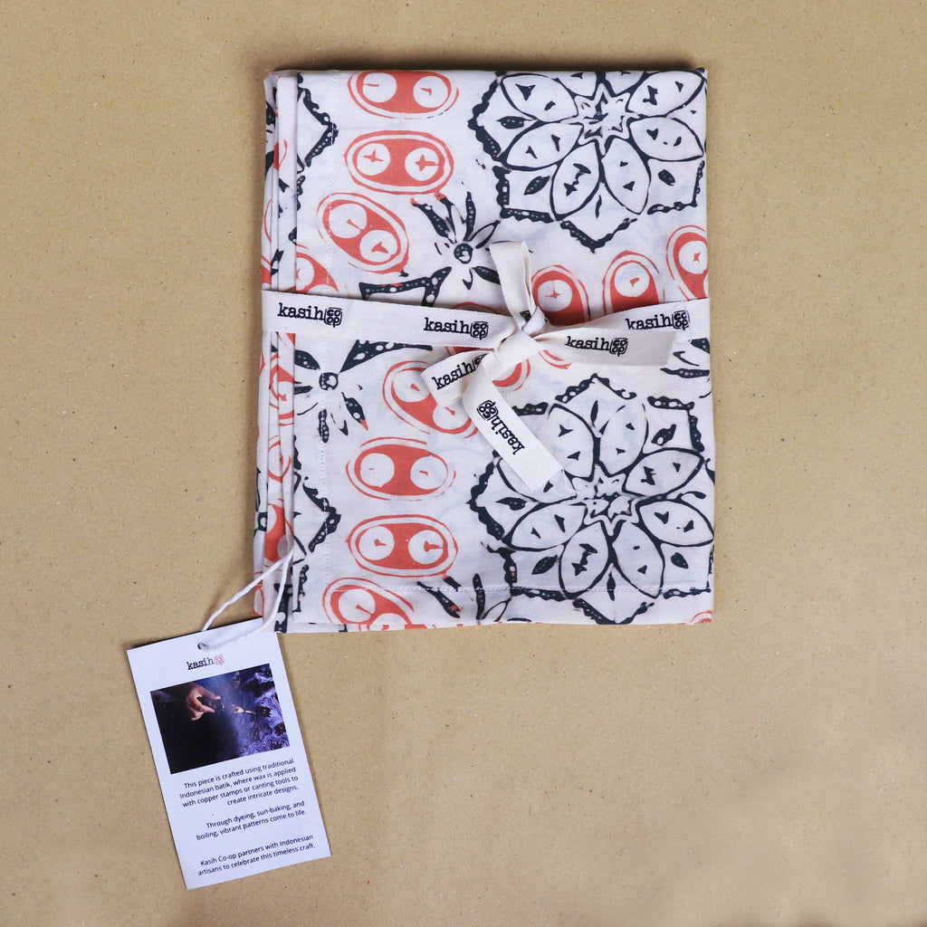 Batik Tea Towel Hand Dyed, Autumn Coral, Hand Dyed, 100% Cotton - Che Cose Belle