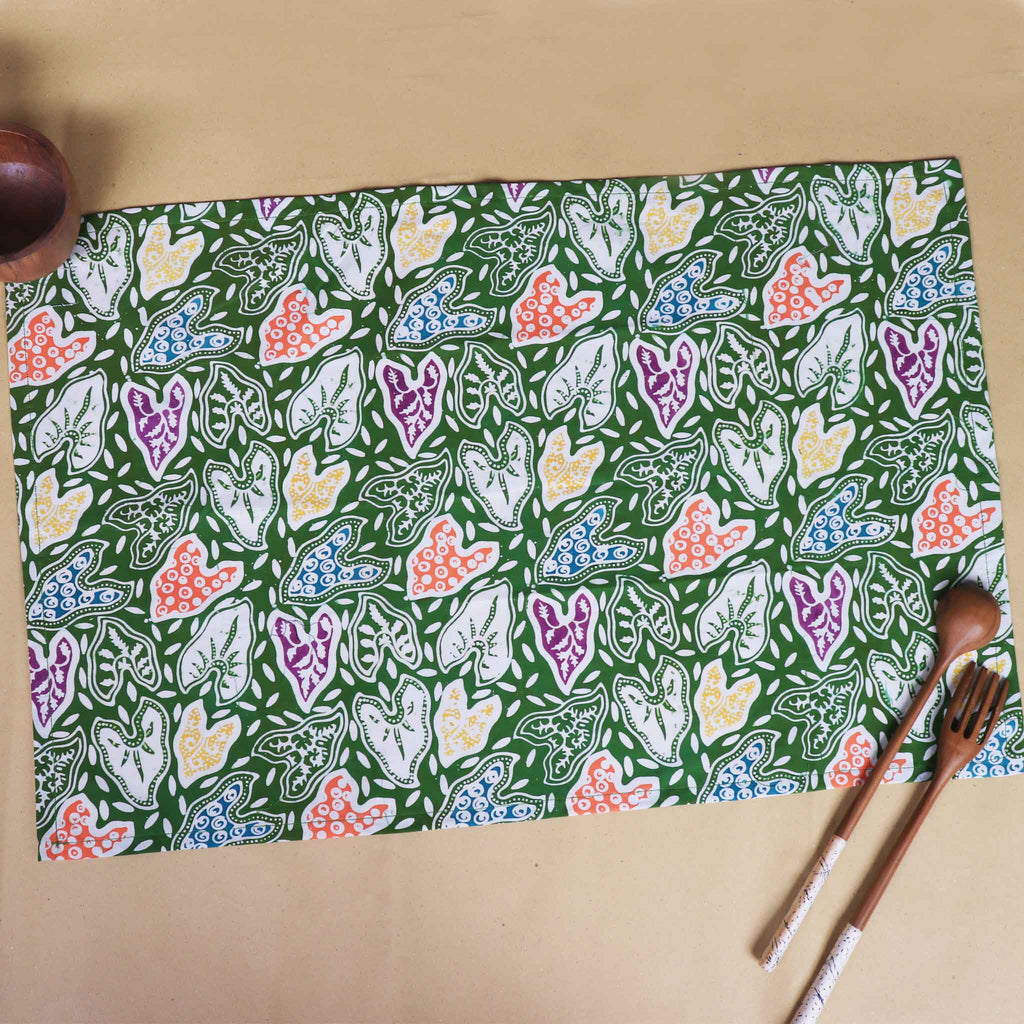 Batik Tea Towel Hand Dyed, Taro Leaf, Hand Dyed, 100% Cotton - Che Cose Belle