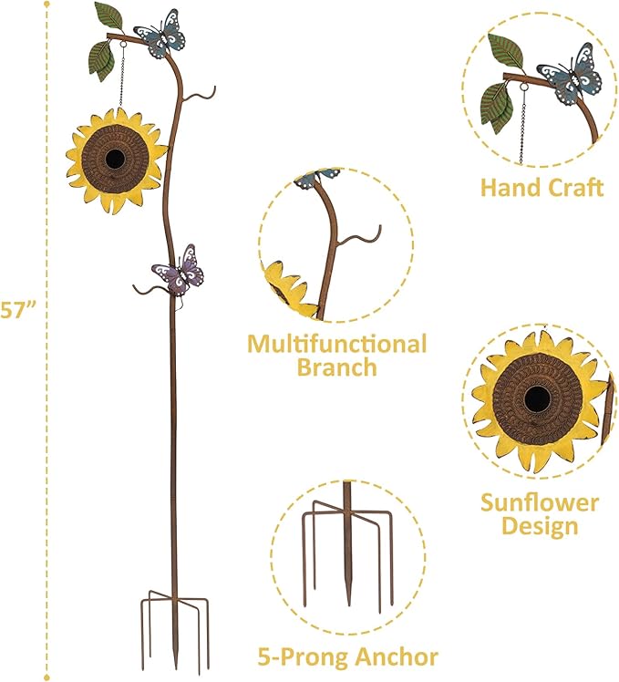 BAYN 57” Bird Houses Stake for Outside, Metal Wild Bird Feeder Birdhouse Stake Pole with Sunflower Design Outdoor Decorations for Patio, Backyard, Garden - Che Cose Belle