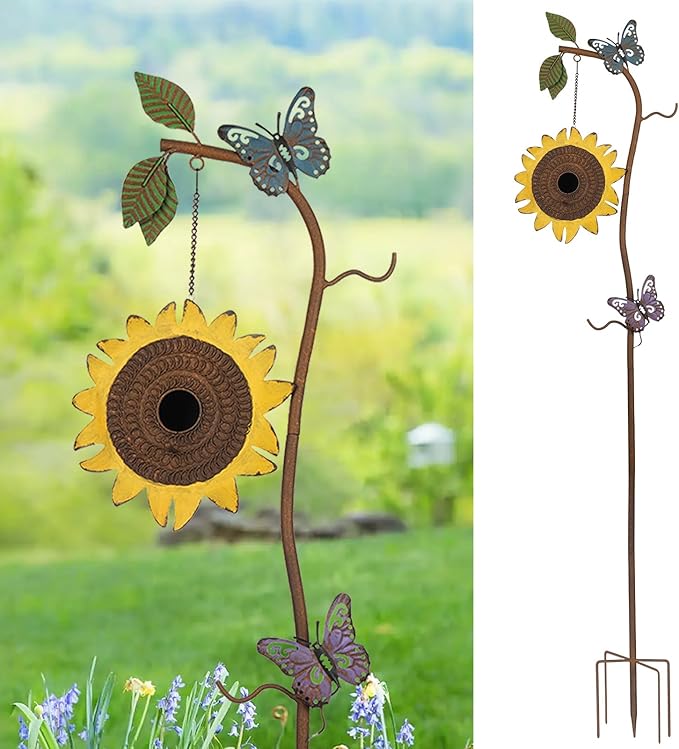 BAYN 57” Bird Houses Stake for Outside, Metal Wild Bird Feeder Birdhouse Stake Pole with Sunflower Design Outdoor Decorations for Patio, Backyard, Garden - Che Cose Belle