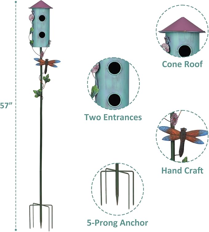 BAYN 57” Bird Houses Stake for Outside, Metal Wild Bird Feeder Double - Hole Birdhouse Stake with Cylinders Design Outdoor Decorations for Patio, Backyard, Garden - Che Cose Belle