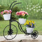 BAYN Bicycle Planter Stand, Metal Flower Pot Cart Holder Tricycle Planter with 3 Plant Bucket Outdoor Decorative for Patio, Deck, Garden or Lawn - Che Cose Belle