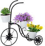 BAYN Bicycle Planter Stand, Metal Flower Pot Cart Holder Tricycle Planter with 3 Plant Bucket Outdoor Decorative for Patio, Deck, Garden or Lawn - Che Cose Belle