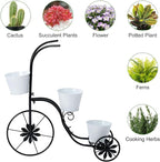 BAYN Bicycle Planter Stand, Metal Flower Pot Cart Holder Tricycle Planter with 3 Plant Bucket Outdoor Decorative for Patio, Deck, Garden or Lawn - Che Cose Belle
