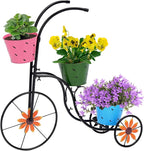 BAYN Bicycle Planter Stand, Metal Flower Pot Cart Holder with 3 Plant Bucket Outdoor Decorative for Patio, Deck, Garden or Lawn - Che Cose Belle