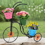 BAYN Bicycle Planter Stand, Metal Flower Pot Cart Holder with 3 Plant Bucket Outdoor Decorative for Patio, Deck, Garden or Lawn - Che Cose Belle