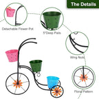 BAYN Bicycle Planter Stand, Metal Flower Pot Cart Holder with 3 Plant Bucket Outdoor Decorative for Patio, Deck, Garden or Lawn - Che Cose Belle