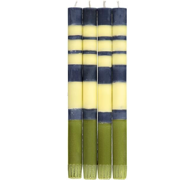 S/4 Striped Indigo, Jasmine & Olive Dinner Candles