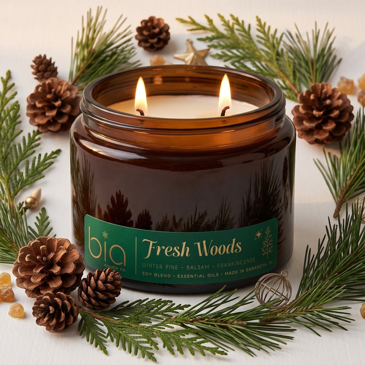 Fresh Woods Holiday Soy Blend Candle — Christmas Tree, Pine & Balsam