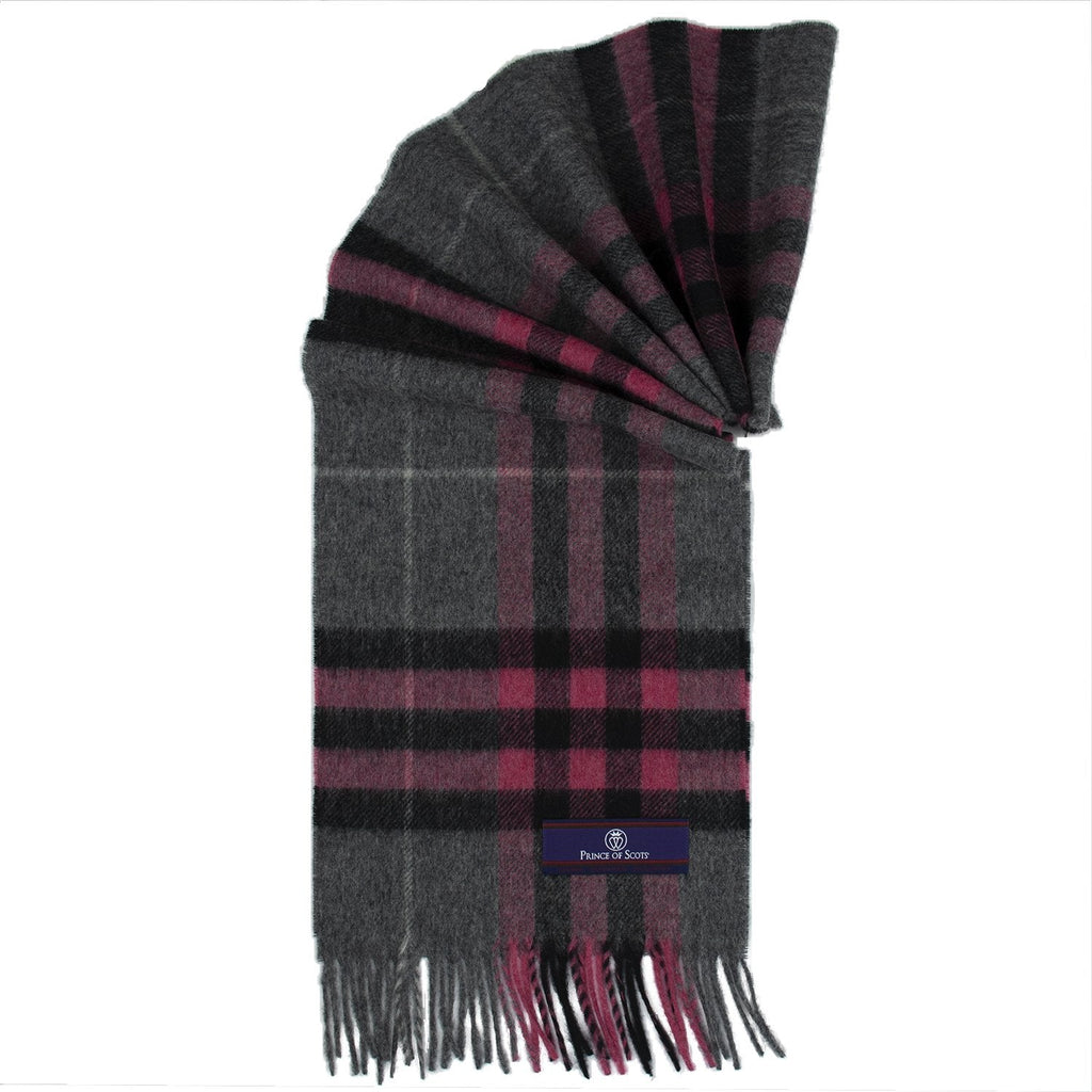 Heritage Plaid Fringed Merino Wool Scarf - Cambridge Grey