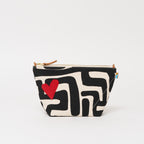 XLarge Convertible Pouch - Black Kuba with Beaded Red Heart with Medium Leather Strap