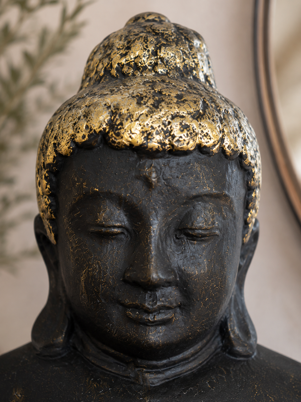 Large Black & Gold Praying Buddha Statue | Handcrafted Indonesian Décor