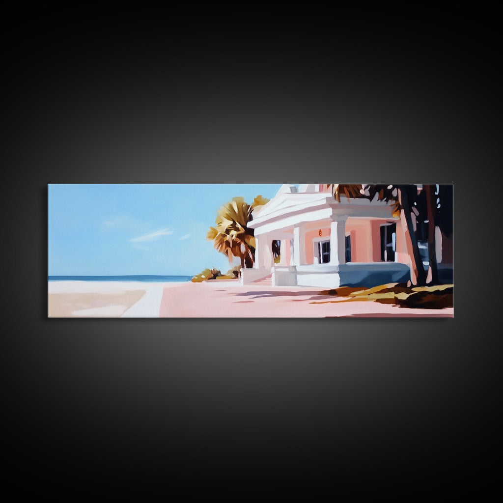 Beach House, Coastal Art, Modern Seascape, Framed Canvas Print, Living Room Wall Art, Pastel Ocean, Minimalist Decor, Nautical Home - Che Cose Belle