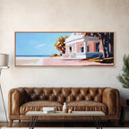 Beach House, Coastal Art, Modern Seascape, Framed Canvas Print, Living Room Wall Art, Pastel Ocean, Minimalist Decor, Nautical Home - Che Cose Belle