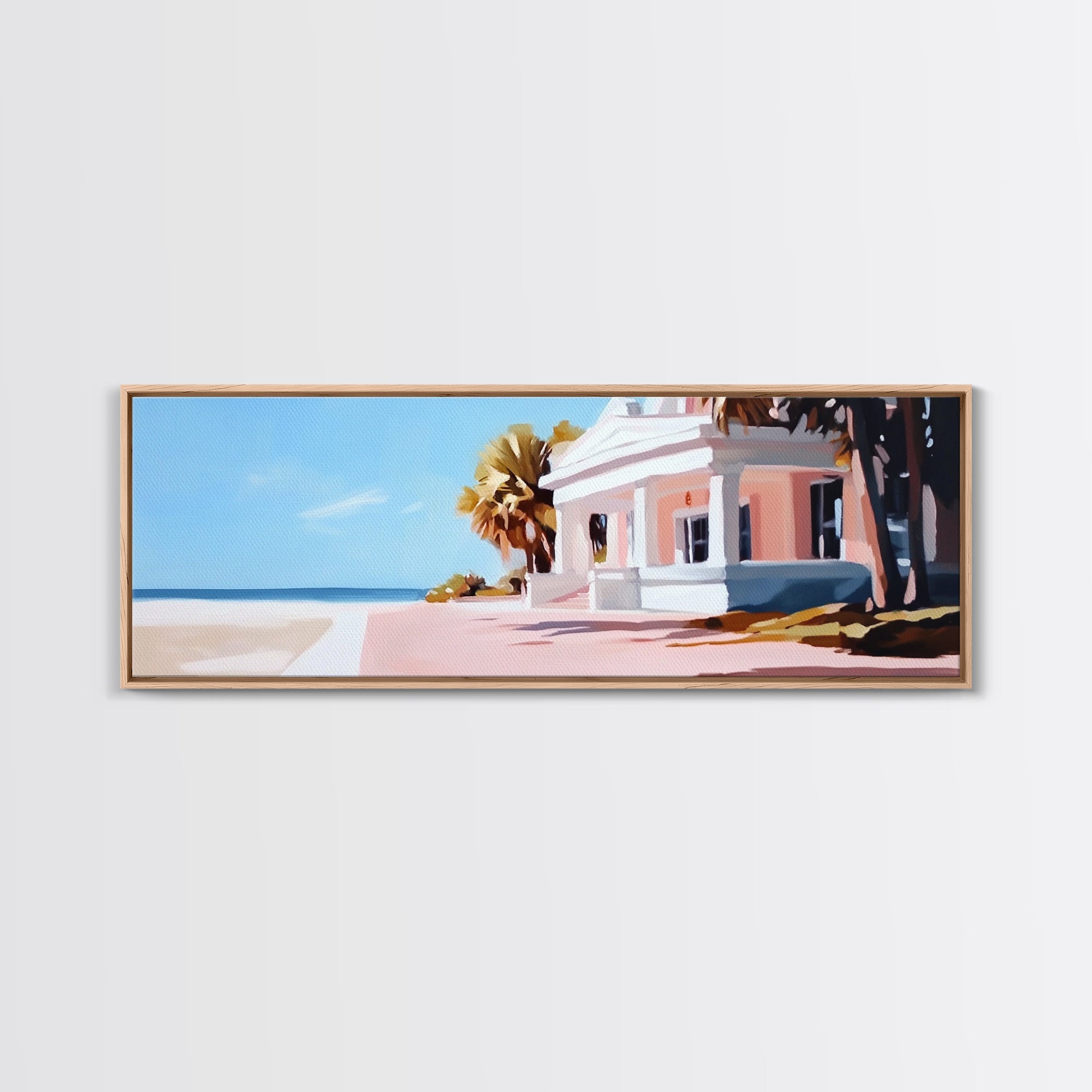 Beach House, Coastal Art, Modern Seascape, Framed Canvas Print, Living Room Wall Art, Pastel Ocean, Minimalist Decor, Nautical Home - Che Cose Belle