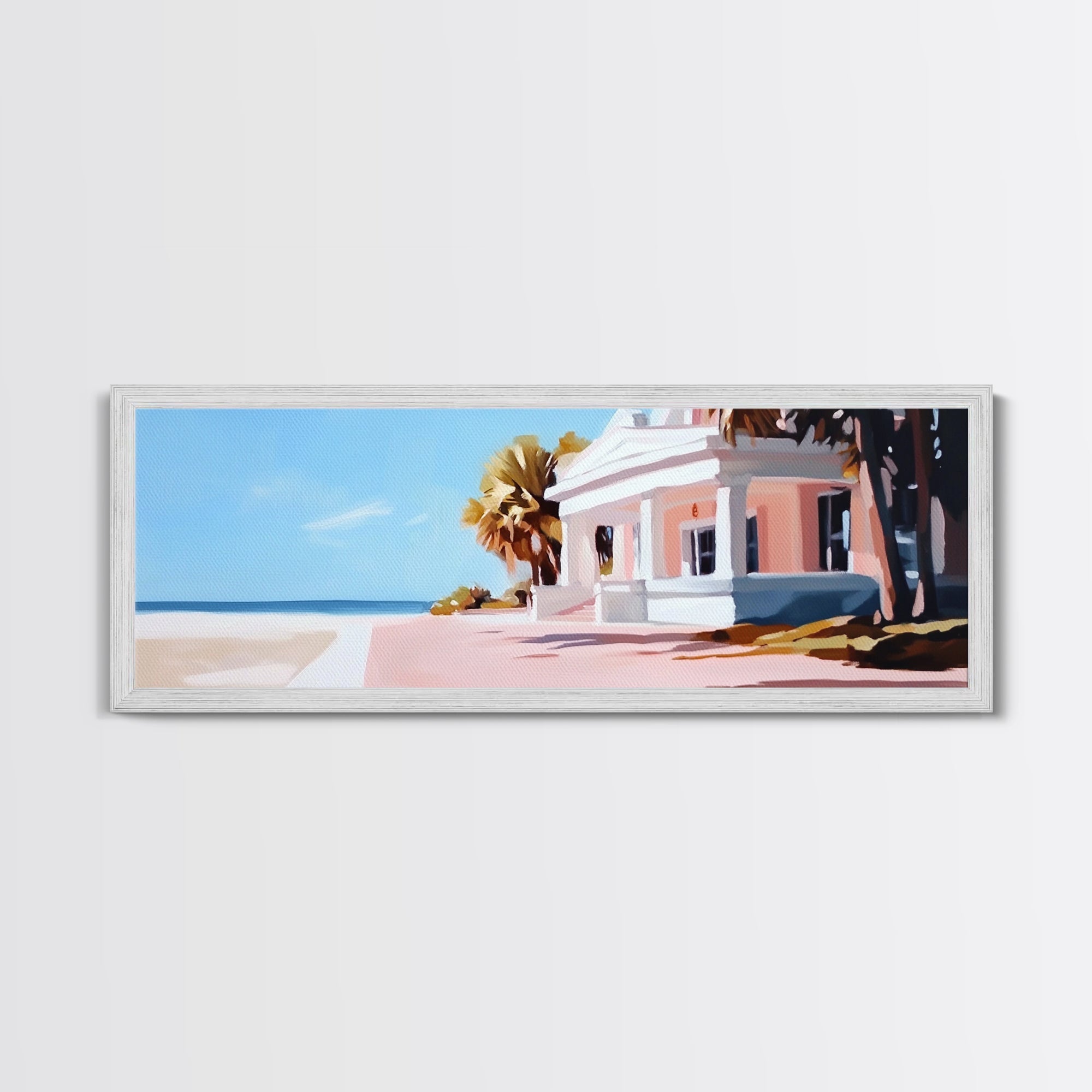 Beach House, Coastal Art, Modern Seascape, Framed Canvas Print, Living Room Wall Art, Pastel Ocean, Minimalist Decor, Nautical Home - Che Cose Belle