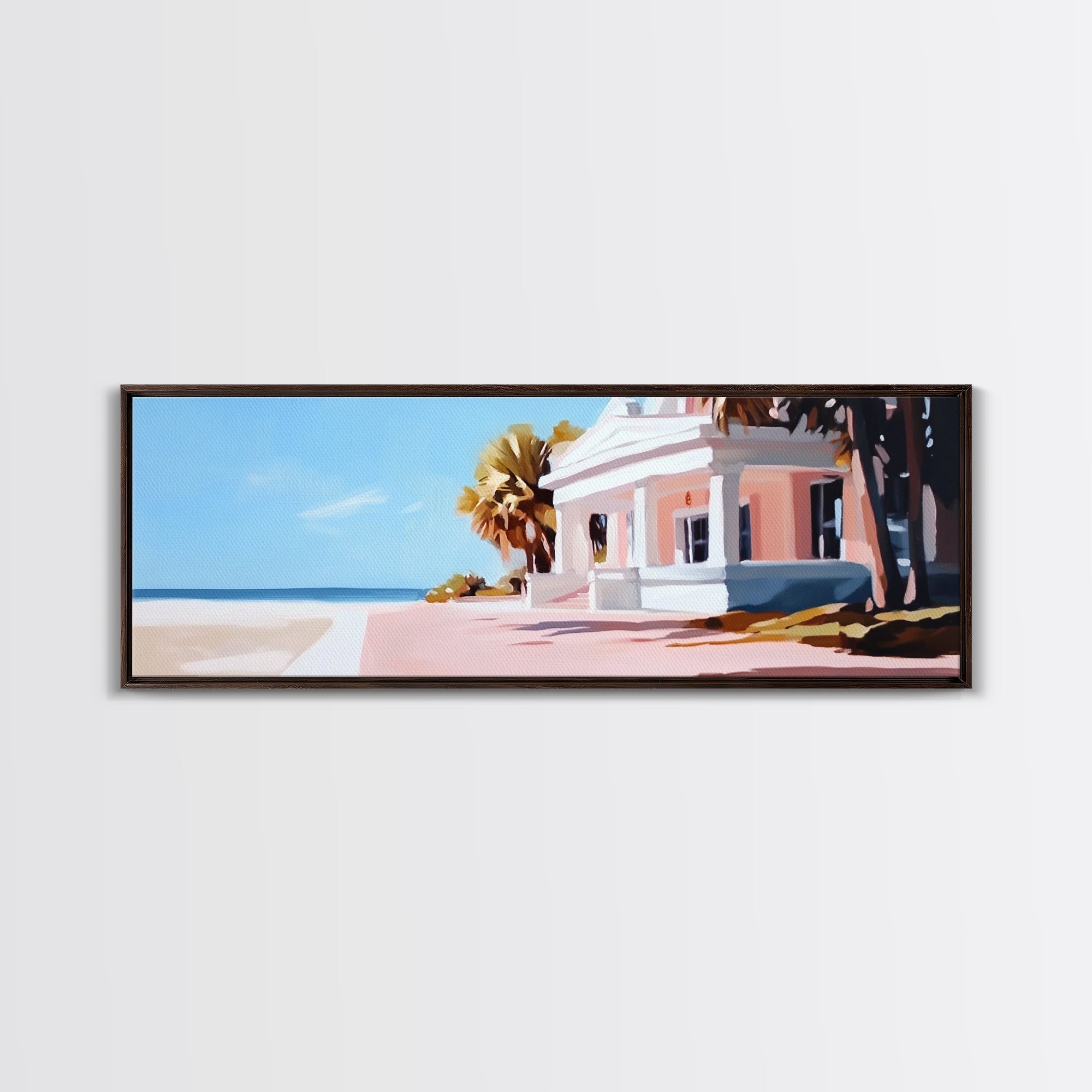 Beach House, Coastal Art, Modern Seascape, Framed Canvas Print, Living Room Wall Art, Pastel Ocean, Minimalist Decor, Nautical Home - Che Cose Belle