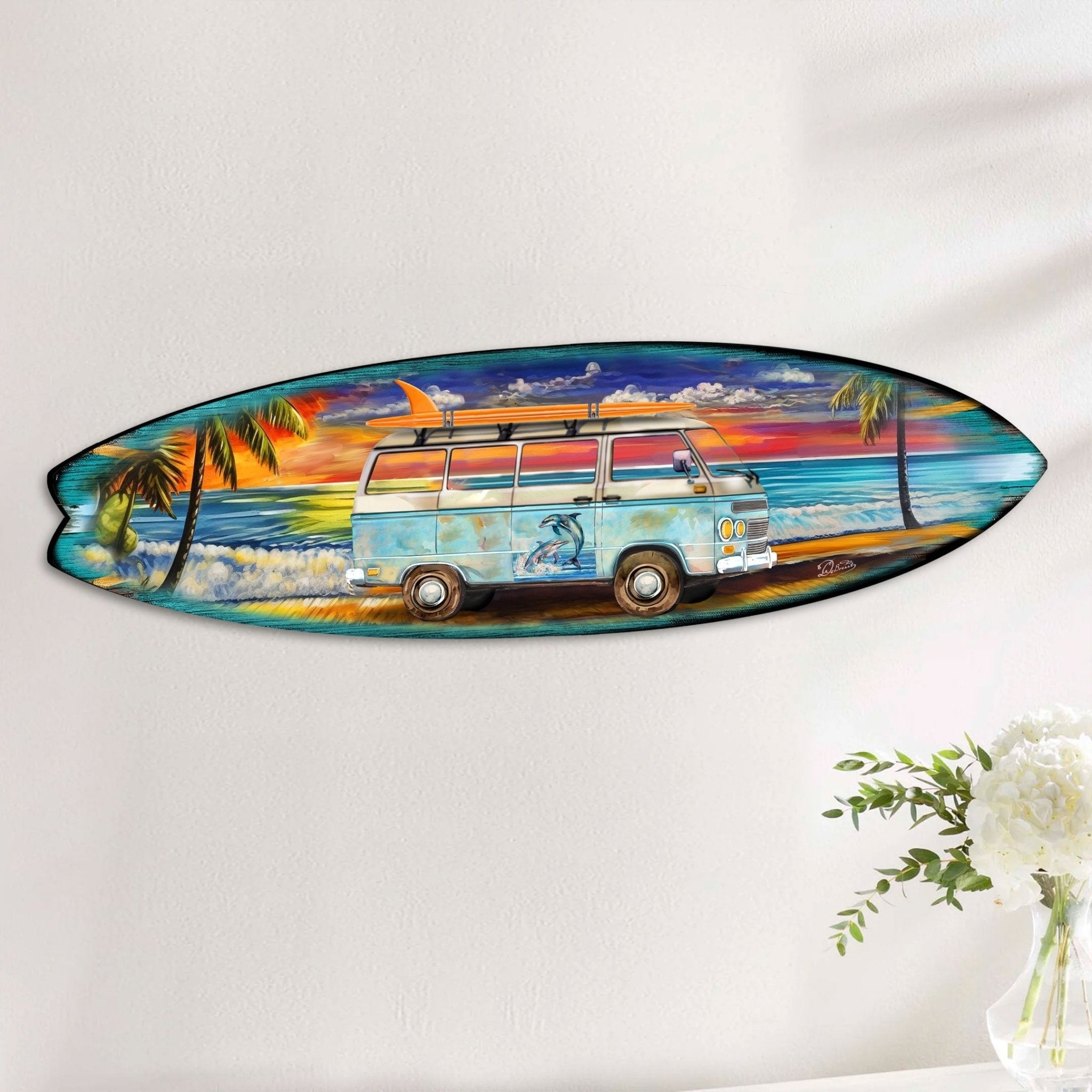 Beach Surf Van Surfboard Coastal Wooden Wall Art by G. DeBrekht - Handcrafted Coastal Holiday Decor Made in the USA - 8490120-3HS - Che Cose Belle
