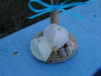 Beach Wedding Toasting Champagne Glasses Keepsake Flutes Rustic Twine and Real Heart Seashells Mini Sand Dollars Starfish Aqua Limpet Shells - Che Cose Belle