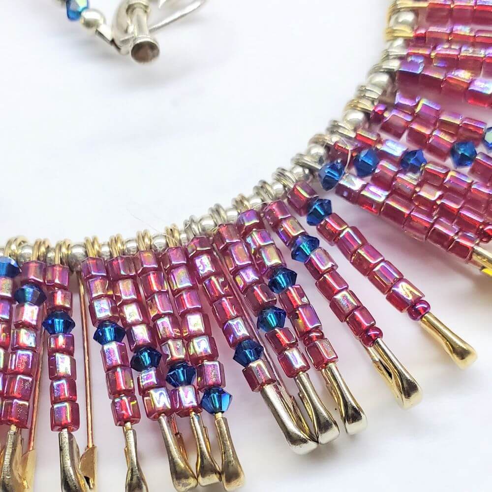 Beaded Swarovski Crystal Zig Zag Bib Choker Necklace - Che Cose Belle