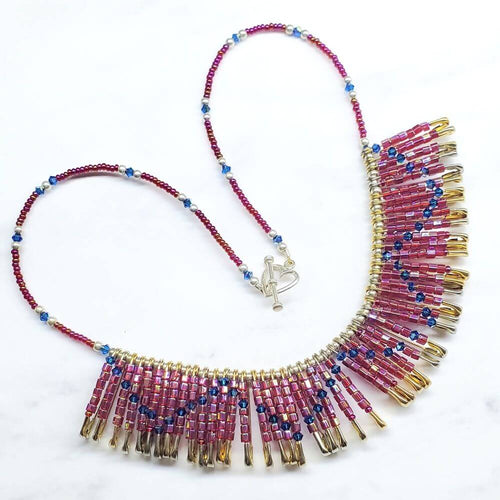 Beaded Swarovski Crystal Zig Zag Bib Choker Necklace - Che Cose Belle