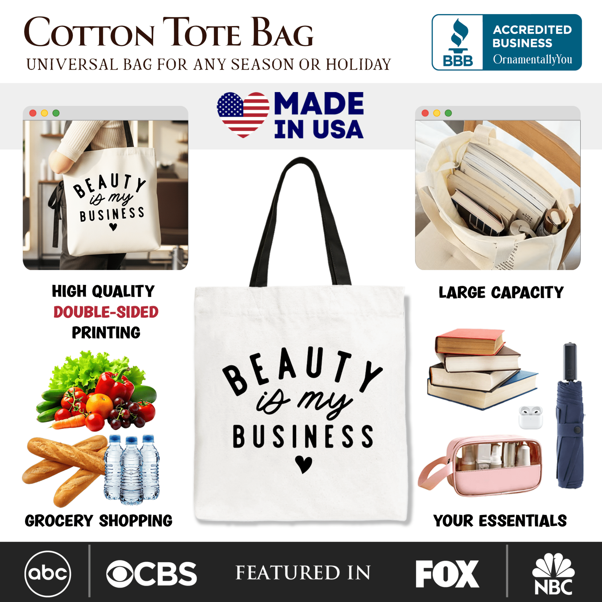 Beauty Is My Business Artist Tote Bag, Minimalist Salon Gift Shopper - Che Cose Belle
