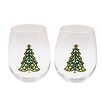 Bedazzled Christmas Tree Stemless Wine Glasses - Che Cose Belle