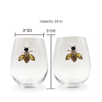 Jeweled Bee Stemless Wine Glasses