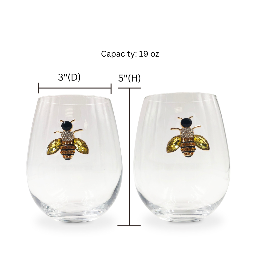 Jeweled Bee Stemless Wine Glasses