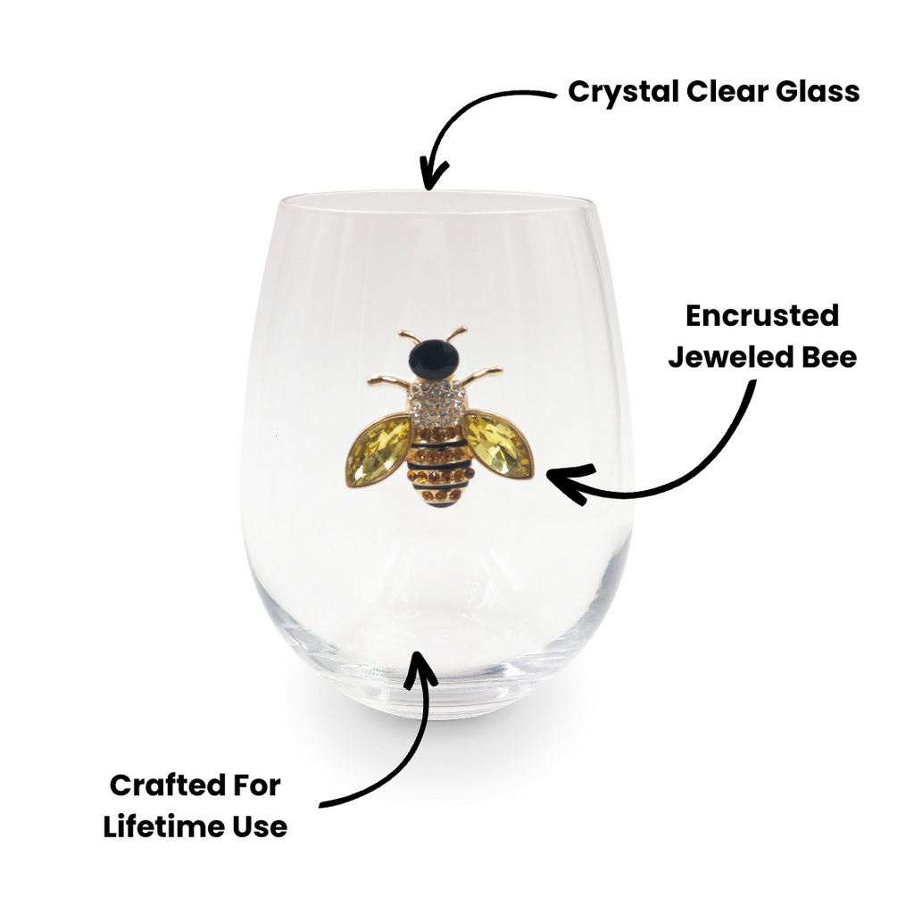 Jeweled Bee Stemless Wine Glasses