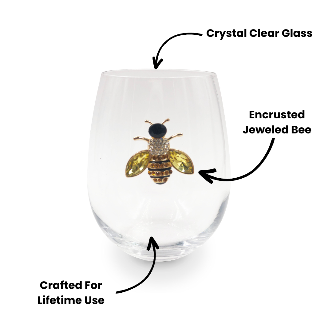 Jeweled Bee Stemless Wine Glasses