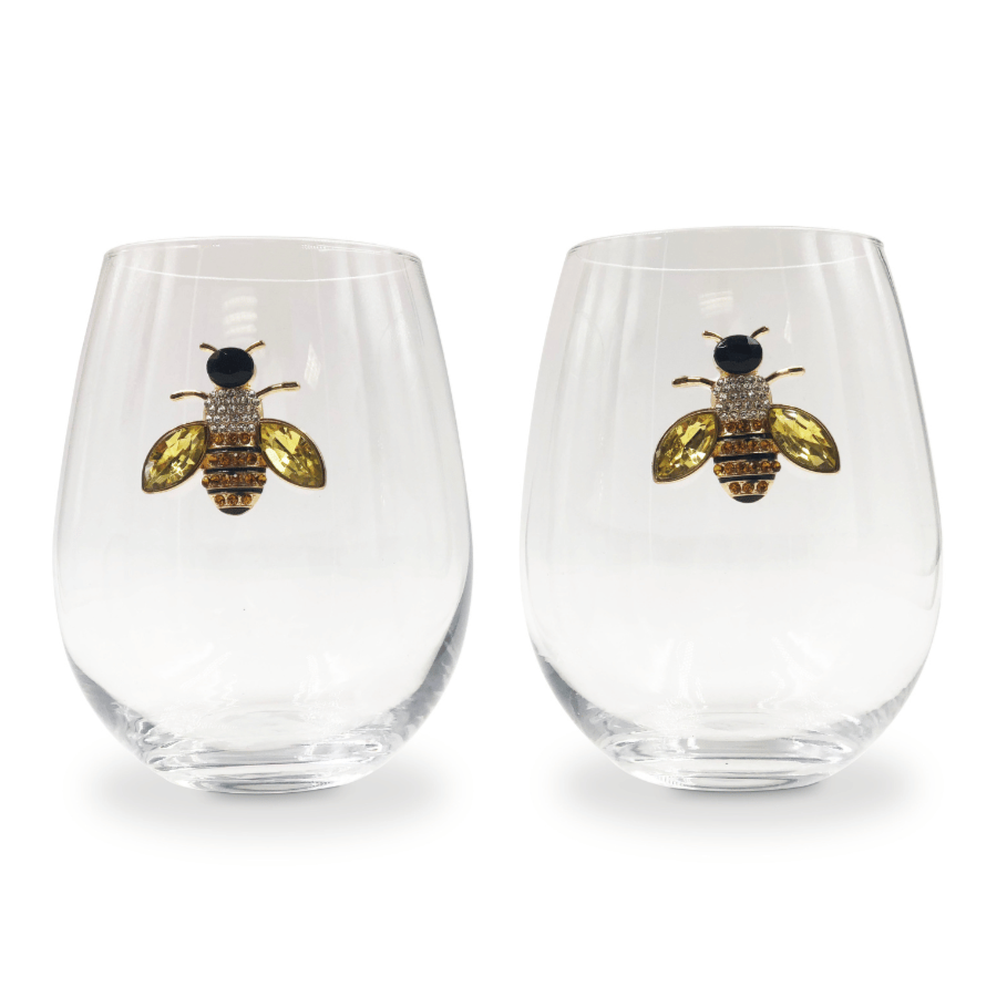 Jeweled Bee Stemless Wine Glasses