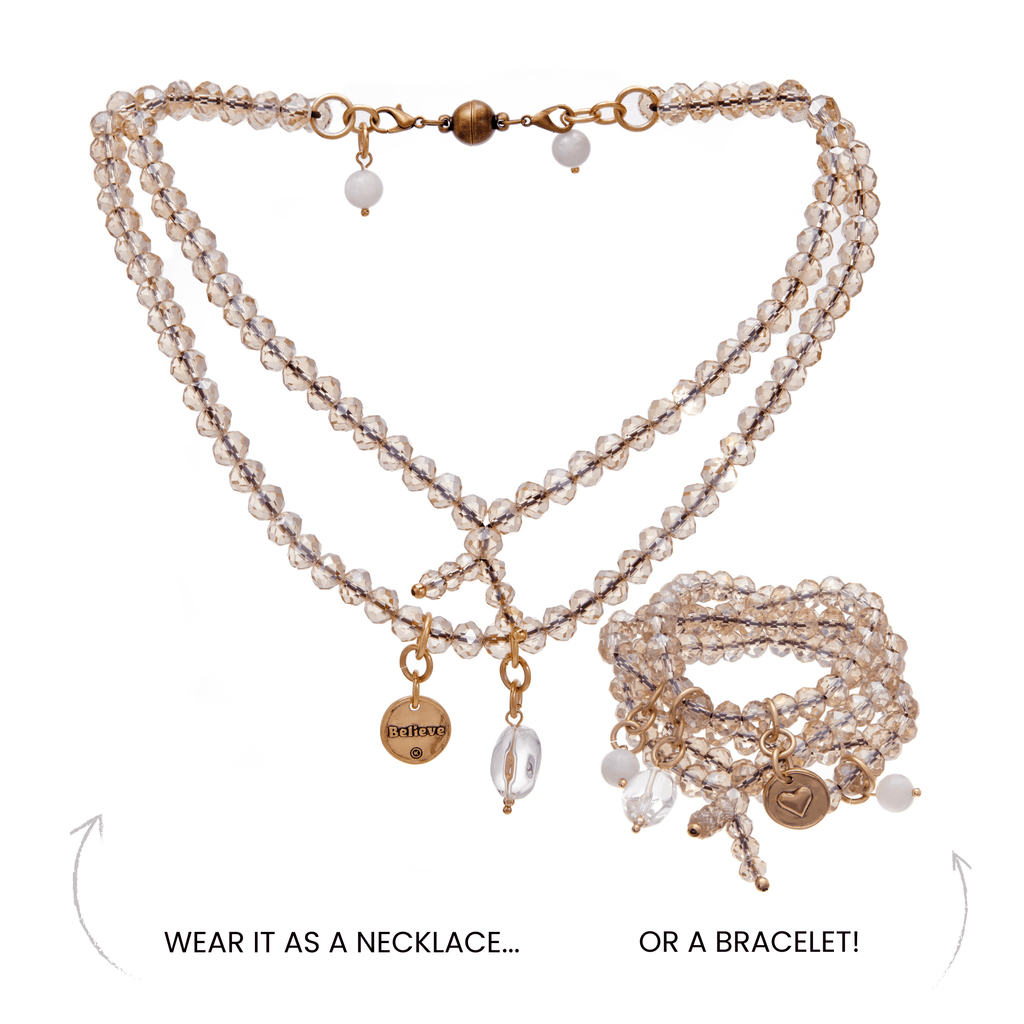 Believe Heart Crystal Boho Wrap Bracelet/Necklace - Che Cose Belle