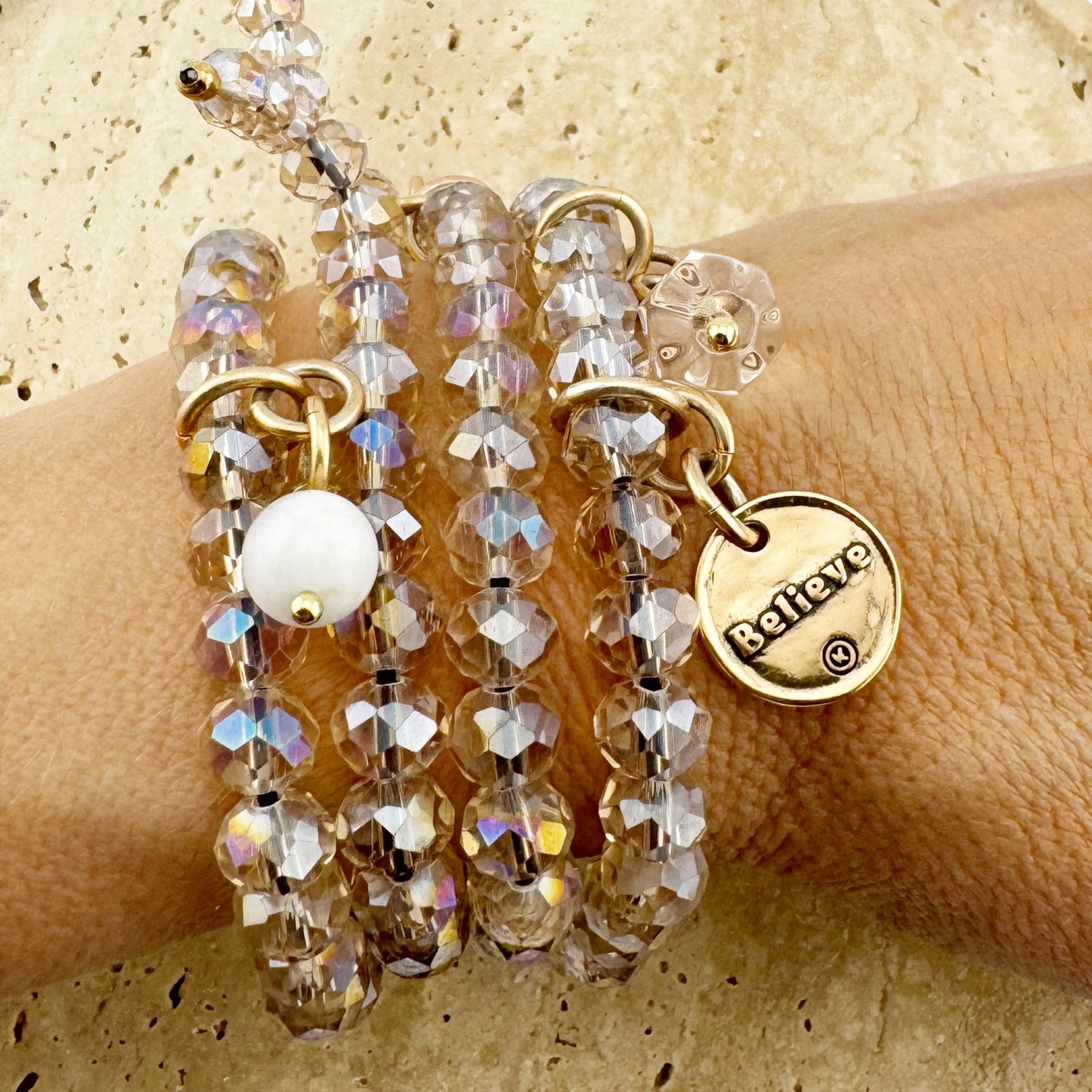 Believe Heart Crystal Boho Wrap Bracelet/Necklace - Che Cose Belle