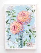 Best Buds: two peach dahlias in crystal vase (No. 503) - 5 x 7 acrylic painting on canvas - Che Cose Belle