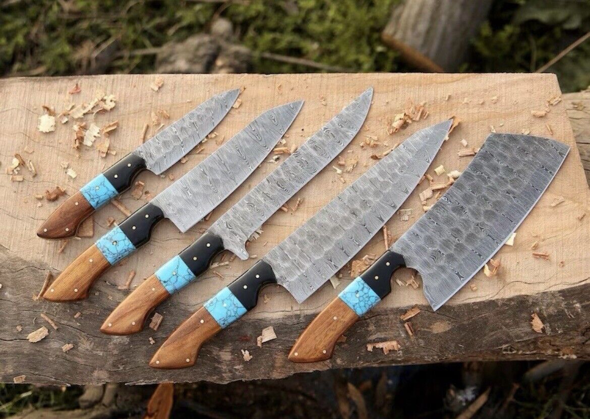 Best Damascus Knife Set – Custom Handmade with 7” Hand-Forged Damascus Steel Blades and Rosewood Resin Handles - Che Cose Belle