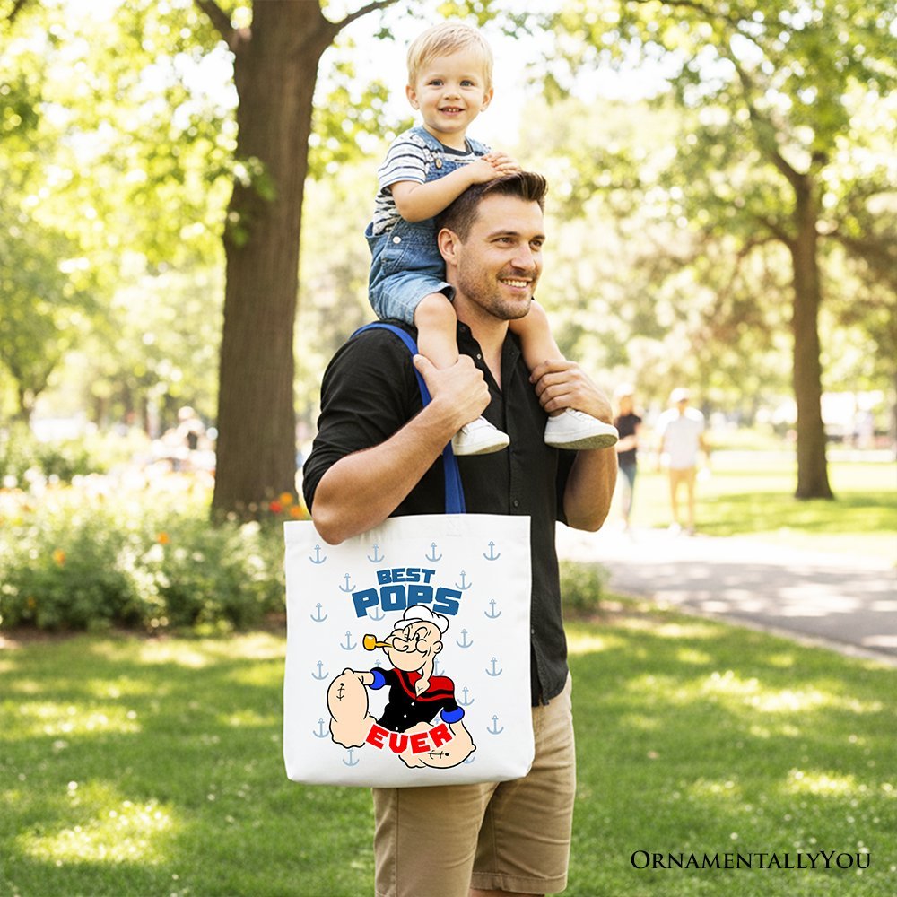 Best Pops Ever Canvas Tote Bag, Classic Popeye the Sailorman Dad Gift Bag for Fun and Strong Dads - Che Cose Belle
