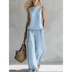 Printed Retro Sleeveless Top & Wide-Leg Pants Set | 12 Prints S–5XL
