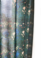 Curtain Panel, Boho Block Print Cotton Drape - Meadow Green