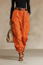 Women's High-Waist Cargo Parachute Pants with Elastic Ankle Cuffs