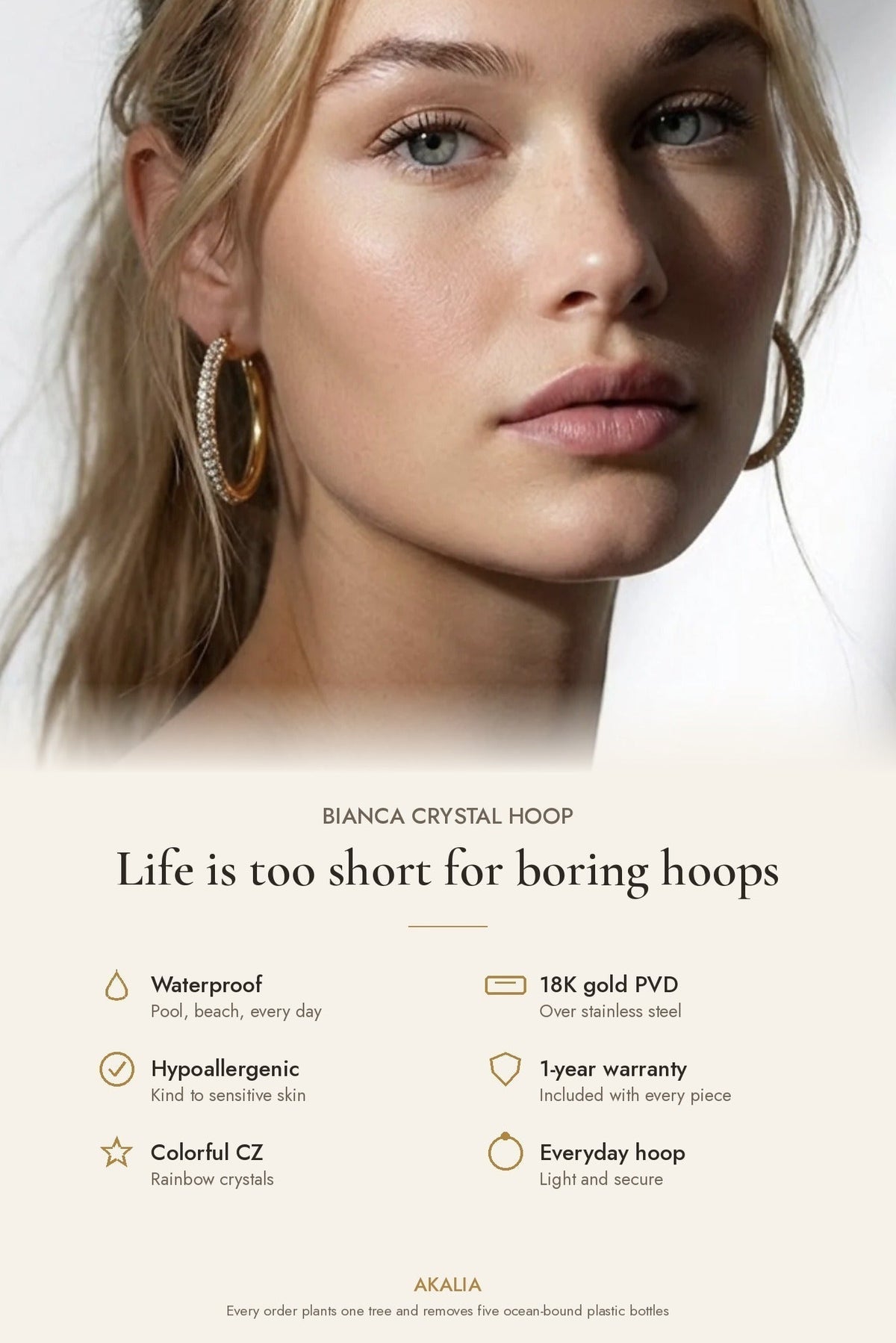 Bianca Waterproof Crystal Hoop Earring - Che Cose Belle