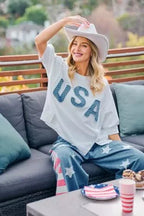 BiBi 4th Of July Usa Letter Patchwork French Terry Top - Che Cose Belle