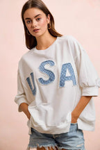 BiBi 4th Of July Usa Letter Patchwork French Terry Top - Che Cose Belle