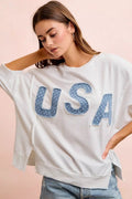 BiBi 4th Of July Usa Letter Patchwork French Terry Top - Che Cose Belle
