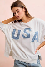 BiBi 4th Of July Usa Letter Patchwork French Terry Top - Che Cose Belle