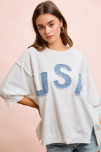 BiBi 4th Of July Usa Letter Patchwork French Terry Top - Che Cose Belle