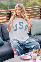 BiBi 4th Of July Usa Letter Patchwork French Terry Top - Che Cose Belle