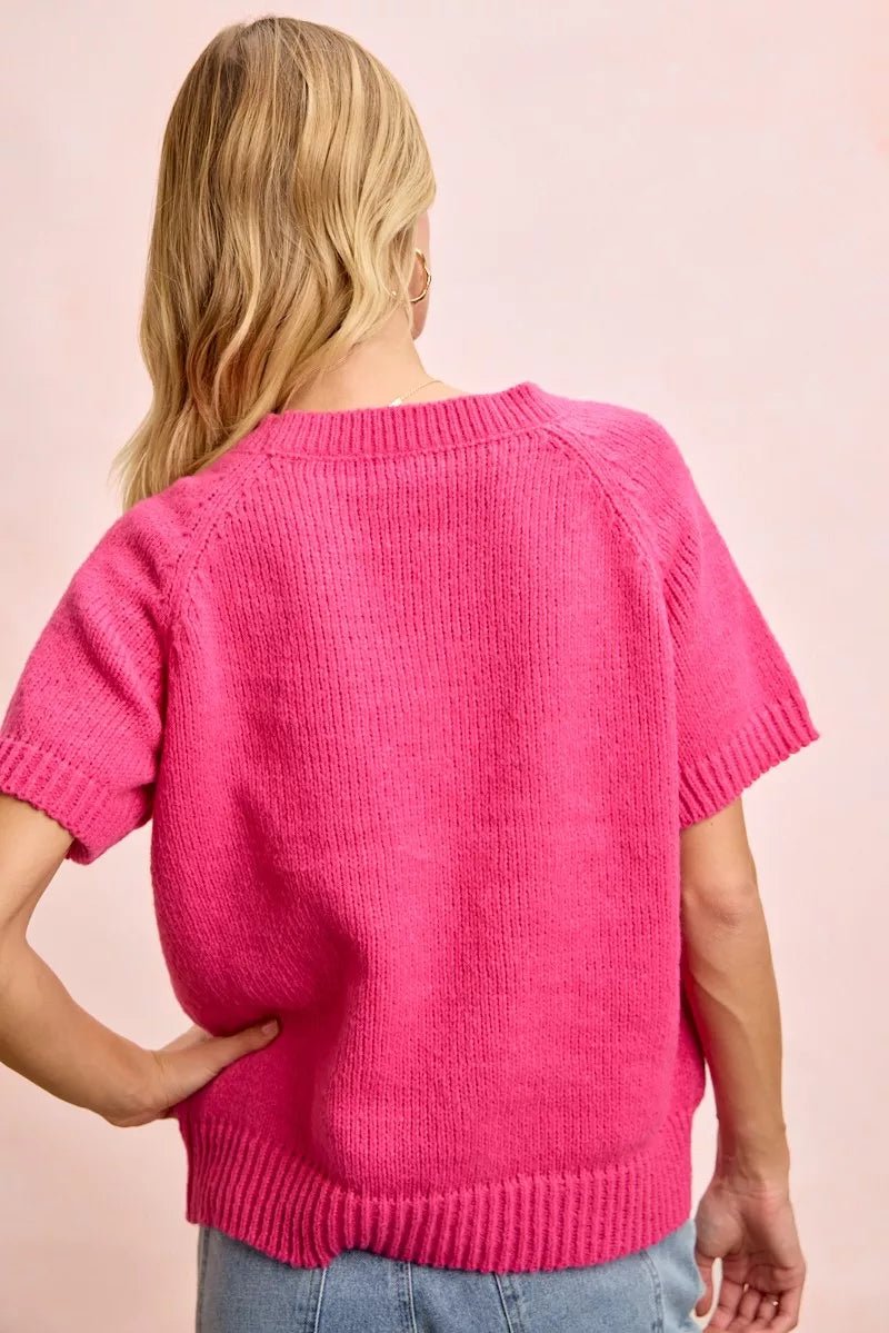 BiBi Flower Embroidered Short Sleeves Knit Top - Che Cose Belle
