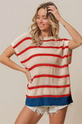 BiBi Fourth Of July Stripe Drop Shoulder Sweater - Che Cose Belle